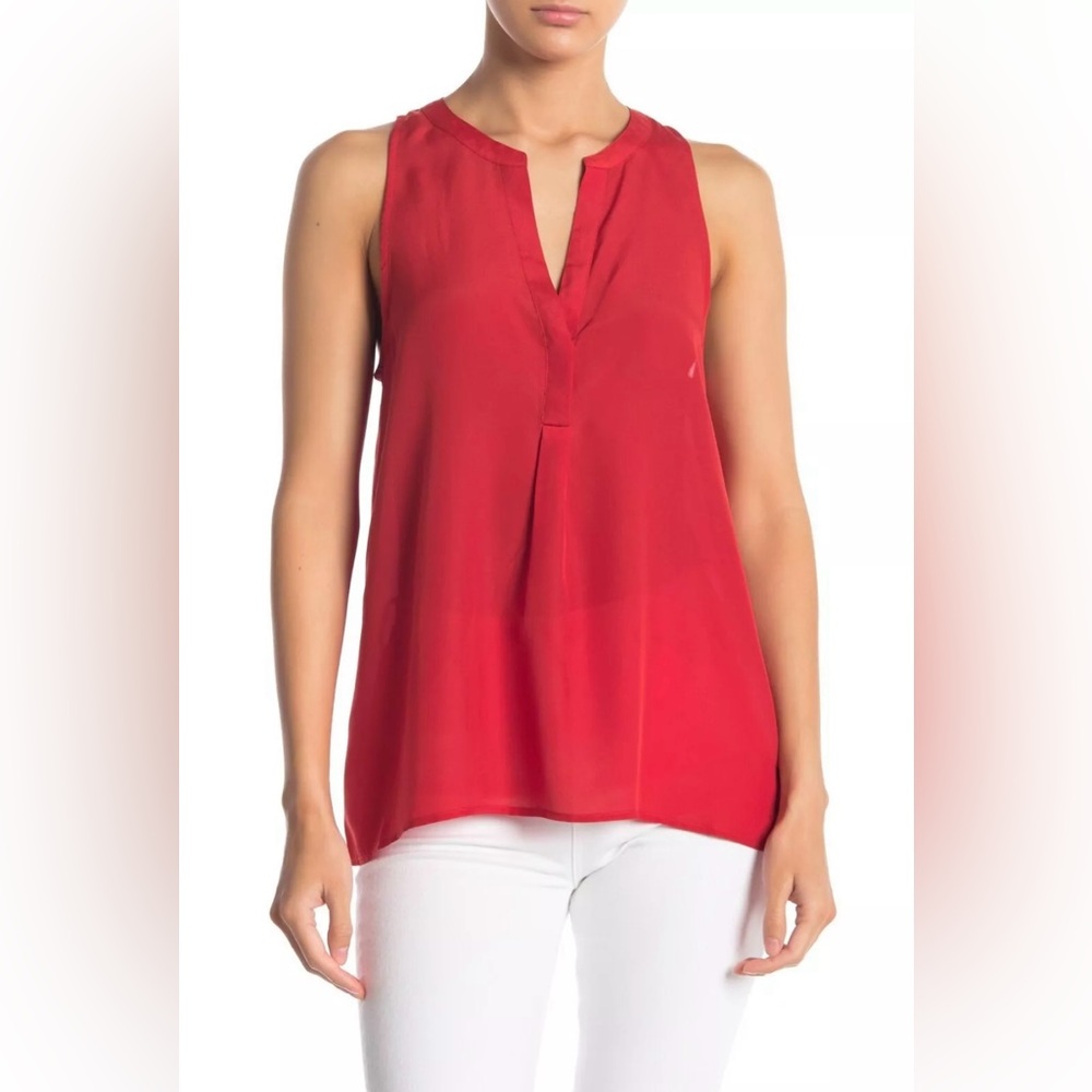 Joie Aruna Split Neck Sleeveless Top, LARGE, NWT Big Apple / Red $198